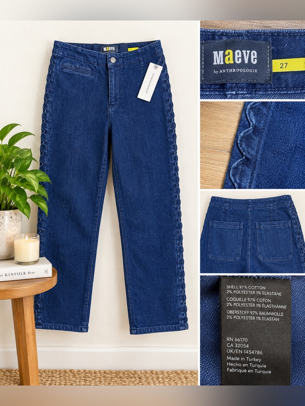 Anthropologie Maeve Scallop Crop Jeans Size 27 Dark Wash New
